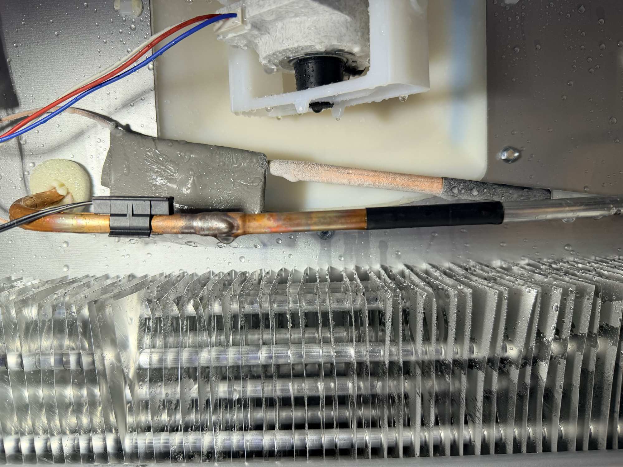 Towels placed at the base of a Blomberg fridge during a manual defrost to catch meltwater